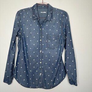Gap 1969 Denim Boyfriend Shirt Blue Polka Dot Button up Cotton Size M